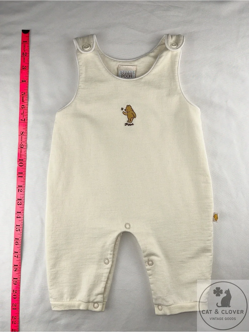 Classic Pooh Vintage Disney Heyman Corp Cream Cotton Embroidered Baby Romper 6M